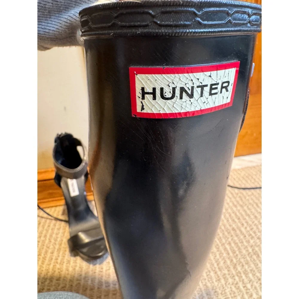 Hunter Original Tall Gloss Rain Boots Black Waterproof‎ WFT1000RGL Womens 7
